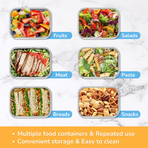 Boîte à lunch en métal Boîte à lunch Tiffin réutilisable en acier inoxydable Ensembles de boîtes à lunch Boîte à bento allant au micro-ondes Couvercles en bambou - Product Image 3