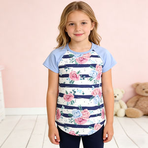 Camisetas de Manga Corta Raglán con Estampados Florales Personalizados al por Mayor para Niñas, Tela de Seda de Leche, Ropa para Bebés y Niños Pequeños - Product Image 5