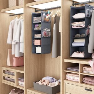 Organisateur de placard suspendu à 5 étagères, gris, pliable, avec 4 poches latérales pour utilisation derrière la porte - Product Image 6