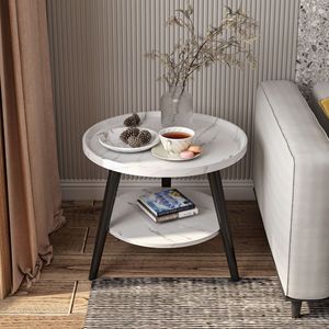 Shou Shang Marble Coffee <b>Table</b> Round With <b>Storage</b> Shelf For Living Room Bedroom Balcony <b>Side</b> <b>Table</b> - Product Image 1