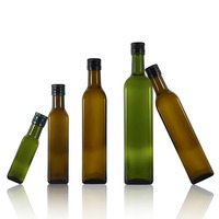 Bouteille d'huile d'olive en verre Marasca carrée vert foncé de qualité supérieure avec bec verseur anti-goutte pour la cuisine, 250 ml