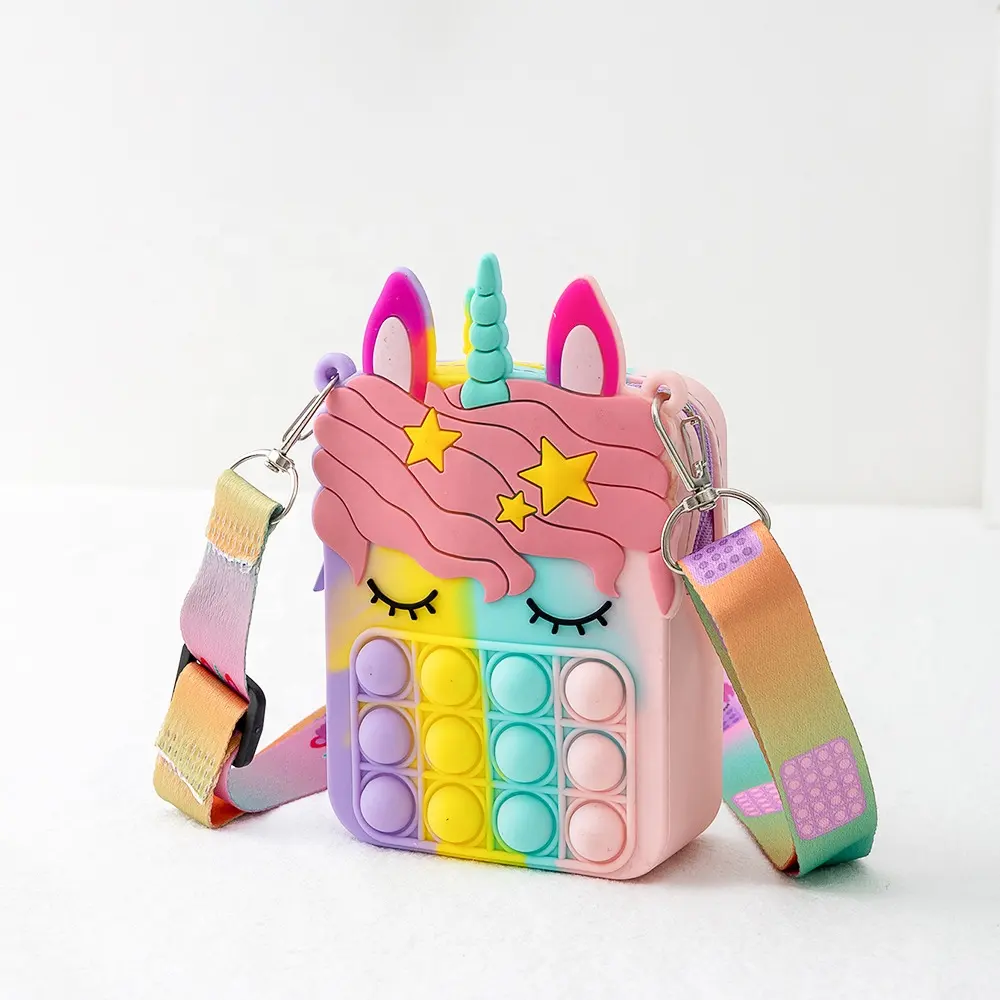 재고 감각 실리콘 아이 슬링 푸시 팝 fidget 장난감 유니콘 가방