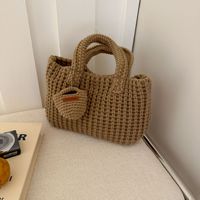 Sac à main en fil crocheté fait main, style coréen, couleur unie, mignon, pour tenue d'automne-hiver, motif dessin animé, en polyester