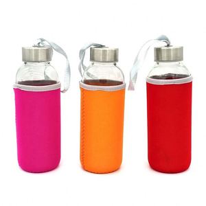 Bouteille d'eau en verre personnalisée avec motif feuille transfrontalier, manchon de tasse, bouchon à paille, isolation en silicone, compatible lave-vaisselle, pour usage au bureau, imprimée - Product Image 5