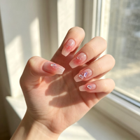 Faux ongles à presser en vrac, rose gelée, avec strass, forme cercueil moyenne, pour salon, marque privée OEM