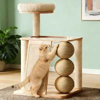 Arbre à chat multifonction classique en bois et lin, grand condo pour chat avec échelle, lit pour chat, design Halloween