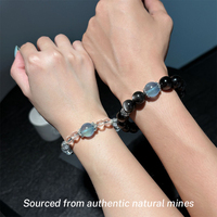 Bracelet en perles d'aquamarine naturelle et d'obsidienne argentée - Quartz clair, bijoux de luxe pour couple, protection spirituelle, cadeau pour elle/lui