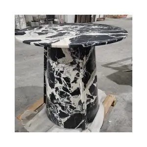 SHIHUI Natural Stone Furniture Living Room Luxury Customized Design Noir Grand Antique Black Round Tabletop Marble Coffee Table