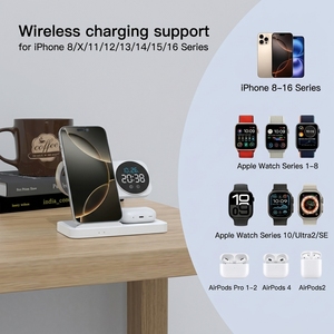Réveil numérique LED intégré <span class=keywords><strong>avec</strong></span> affichage de l'heure, luminosité réglable, <span class=keywords><strong>chargeur</strong></span> sans fil et charge rapide pour table de chevet - Product Image 2