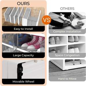 رف أحذية بلاستيكي قابل للطي من FAHKNS، منظم أحذية محمول، خزانة تخزين بباب شفاف مغناطيسي بدون تجميع للمدخل/غرفة المعيشة - Product Image 4