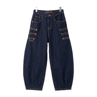 Jeans amples Y2K personnalisés pour hommes, trois couleurs, avec garniture à trois boutons sur le devant, coupe ballon, faible MOQ