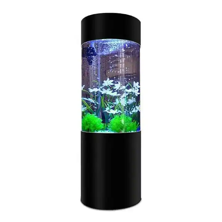 Round Aquarium cylindrical fish tank Acrylic Aquarium indoor artificial cylinder acrylic fish aquarium with base cabinet