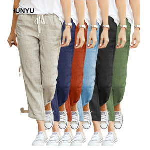 กางเกงผ้าลินินผสมคอตตอนทรงลำลองสีพื้นเรียบง่าย สไตล์ยุโรป-อเมริกัน คอลเลคชั่นฤดูใบไม้ผลิ รุ่นใหม่ เป็นมิตรกับสิ่งแวดล้อม ยืดหยุ่นสูง สำหรับผู้หญิง - Product Image 1