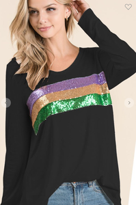 2020 Wholesale Fashion Casual Mardi Gras Long Sleeve Three Stripe <strong>Sequin</strong> Women <strong>T</strong> <strong>Shirt</strong> - Product Image 4
