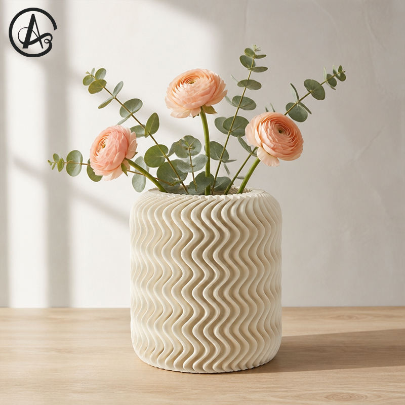 ARM LVG Light Luxury 3D Wavy Texture Creamy White Porcelain Floral ...