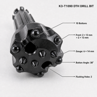 Foret de forage DTH KAISHAN K3-T1090 de 90 mm, foret à boutons PDC de 3,54 pouces pour le forage de puits et l'exploitation minière