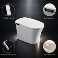 Toilette intelligente avec bidet intégré, siège chauffant, lavage à l'eau chaude, séchage à l'air chaud, chasse d'eau automatique, buse autonettoyante et veilleuse