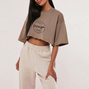 T-shirt court d'été en coton de haute qualité avec logo personnalisé OEM, brodé, coupe oversize, col rond, pour femmes, avec ourlet brut - Product Image 5