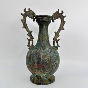드래곤 귀를 가진 청동 꽃병 용 주조를위한 고대의 리베어를 특징으로하는 금속 공예품 - Product Image 1