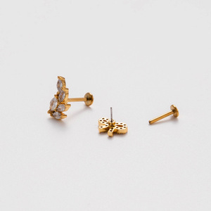 Piercing <span class=keywords><strong>de</strong></span> Titanio <span class=keywords><strong>Gaby</strong></span> ASTM F136 G23, Tipo Push Pin, 18g, Sin Rosca, Titanio Dorado, Labret, Pendientes <span class=keywords><strong>de</strong></span> Espalda Plana, Joyería Corporal al por Mayor - Product Image 3