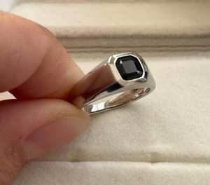 Genuine <b>Black</b> Spinel <b>Mens</b> <b>Ring</b> Sterling Silver Solitaire Engagement <b>Ring</b> Bezel Setting Natural <b>Black</b> Gemstone Jewelry - Product Image 4