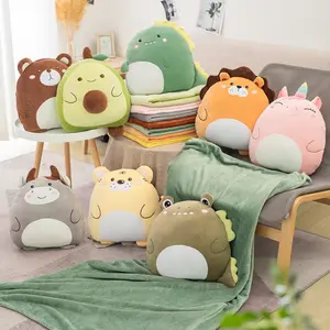 3 en 1 couverture de voyage et oreiller coton peluche animal pliable oreiller couverture et oreiller ensemble Animal en peluche jouet main chauffe couverture