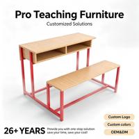 Mesa y Silla Escolar Doble de MDF de Nuevo Diseño, Muebles Escolares Modernos para Aula, Mesa de Banco para Dos Personas Conectada con Dos Cajones