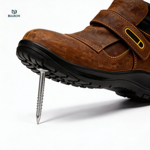 Heat Resistant Welding Safety <strong>Shoes</strong> - Brown Leather, <strong>Velcro</strong> Strap, Steel Toe, Anti-Puncture <strong>Mens</strong> Work Boots for Industrial Use - Product Image 6