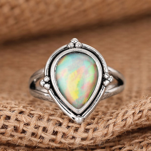 Anello in Argento con Turchese a Goccia, Montatura a Castone, Argento Sterling 925, Stile Vintage, Gioiello Unisex T0970 - Product Image 6