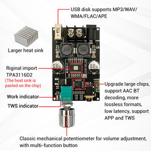 WUZHI AUDIO-Amplificador de Altavoz de Audio, Módulo de Sonido, TWS, TPA3116D2, AUX, Aplicación USB, 100W, 100W - Product Image 2