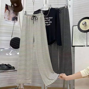 <span class=keywords><strong>Pantaloni</strong></span> Lunghi da Donna Primavera Estate 2026, Nuovi, Slim Fit, Gamba Larga, Vita Alta, a Righe Bianche e <span class=keywords><strong>Nere</strong></span>, Stile Vintage Casual 145 - Product Image 1