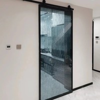 Kit de quincaillerie pour porte coulissante de grange en bois noir mat, finition côté marron, pour design intérieur de maison moderne