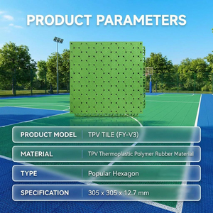 FIBA Certified TPV Basketball Court <b>Tiles</b> 305mm Hexagon All-Weather 50% Shock Absorption Interlocking REACH/CE/ Certified - Product Image 2