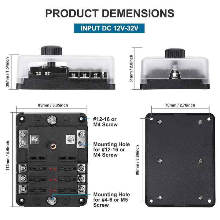 thumbnail image 2 of Caja De Fusibles Automotriz 12 Circuit Negative Bus Damp-proof Cover12 Way Fuse Block Box With 2 of 9