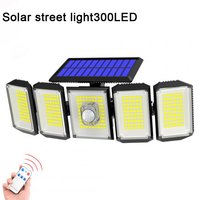 Lampe solaire à détecteur de mouvement 300 LED, étanche IP65, télécommande, commande vocale, lampe murale de sécurité pour jardin, utilisation intérieure/extérieure