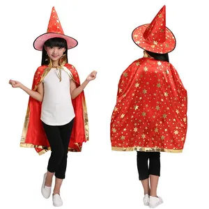 Vente en gros de costumes d'Halloween Cape de déguisement Cosplay pour enfants Cape de sorcière fantaisie avec chapeau