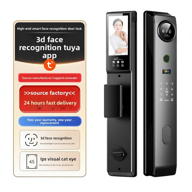 Cross-border Tuya AI Facial Recognition Smart Lock with Fingerprint App Control DC Powered Home Security Video Doorbell