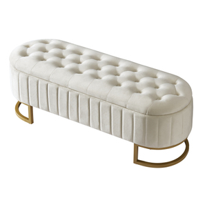 Elegant Upholstered Velvet Storage Ottoman with Button-Tufted,Storage Bench with Metal Legs for Bedroom Living Room - Product Image 3