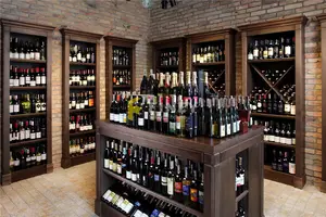 Retail Store Wall Rack Customized Wine Shop Interior Design Decoration Retail Wine Store Furniture Wooden Shelf Wine Rack Wall Mounted