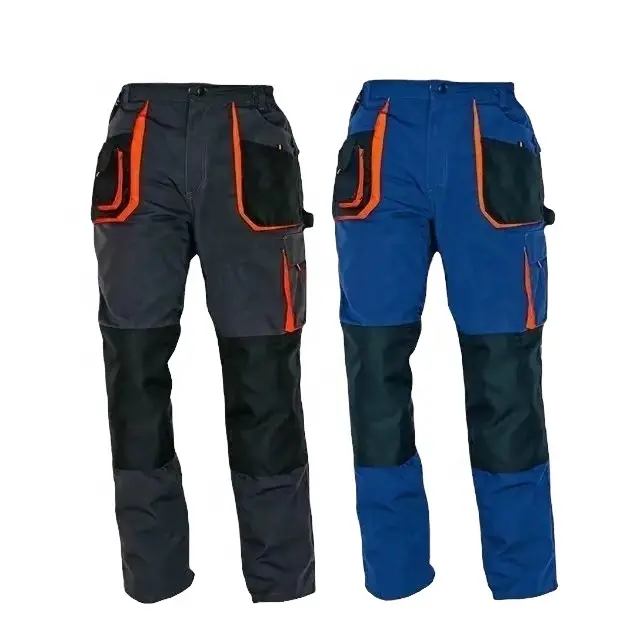 Grosir celana kargo keselamatan kerja tukang kayu reflektif pria celana panjang kargo kerja dengan bantalan lutut Multi saku samping