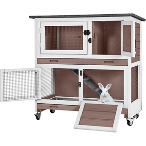 Enclos à lapins <span class=keywords><strong>en</strong></span> <span class=keywords><strong>bois</strong></span> à 2 niveaux avec roues, cage de jardin mobile pour petits animaux, pour usage intérieur/extérieur - Product Image 1