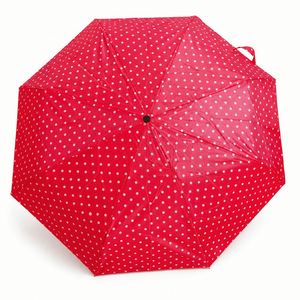 Paraguas Plegable de 3 Secciones con Diseño Retro de Puntos Rojos, Mango en J con Gancho, Apertura Manual, Portátil, para Viajes, Protección Solar y Lluvia, para Damas - Product Image 3