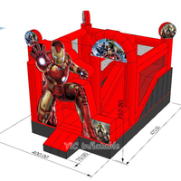 Structure gonflable commerciale super-héros avec toboggan et accessoires pour enfants