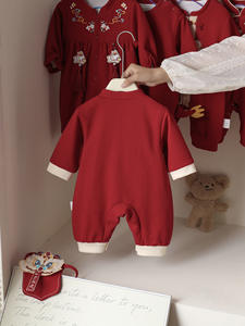 Mono rojo informal <span class=keywords><strong>de</strong></span> otoño para bebé <span class=keywords><strong>de</strong></span> un año <span class=keywords><strong>de</strong></span> edad, ropa <span class=keywords><strong>de</strong></span> luna llena <span class=keywords><strong>de</strong></span> manga larga, suministro ODM, mameluco <span class=keywords><strong>de</strong></span> tela <span class=keywords><strong>de</strong></span> punto - Product Image 3