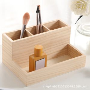 Wooden <b>Makeup</b> Organizer With Partitions 4 In 1 Desktop Storage <b>Box</b> For Brushes Nail Art Tools Cosmetics - Product Image 3