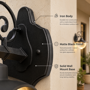 IP65 Waterproof Outdoor Wall Sconce Iron E27 Clear <b>Globe</b> Shade Matte Black Curved Arm For Garden Porch Wall Mounted - Product Image 3