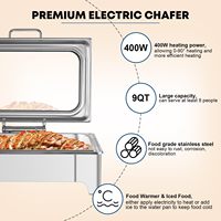 Ensemble de chauffe-plats électriques pour buffet, en acier inoxydable, avec bacs alimentaires pleine taille, demi-taille et trois compartiments, et contrôle de température