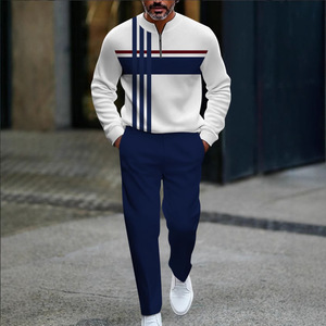 Nouvel Ensemble <span class=keywords><strong>Pantalon</strong></span> Décontracté pour <span class=keywords><strong>Homme</strong></span> à Manches Longues, Demi-Ouverture à Patte de Boutonnage, Pull Imprimé à Fermeture Éclair - Product Image 4