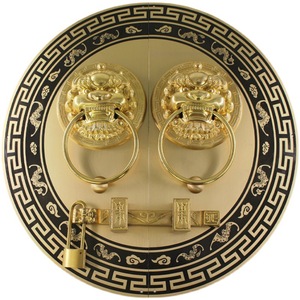 Pomo de puerta de latón estilo chino con cabeza de león para puerta de madera con pestillo y hebilla - Product Image 4