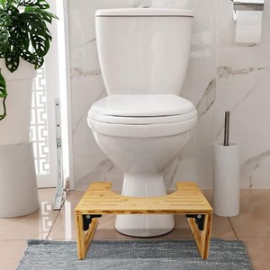 Folding <b>Bamboo</b> Toilet <b>Stool</b> Anti Slip Footrest For Bathroom Use With Storage Compartment - Product Image 4